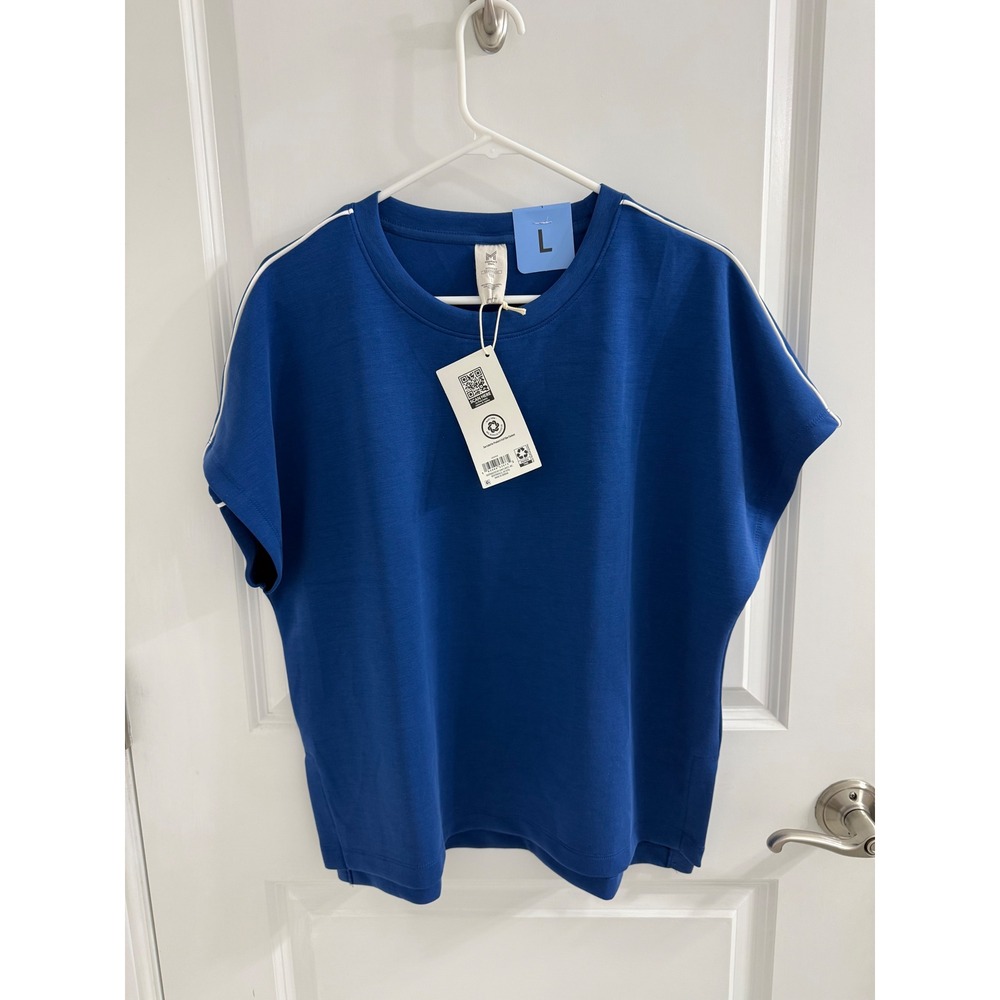Members Mark Womens Sandwash Tee Royal Blue White Piping Short Sleeve Shirt L